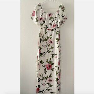 Vibe Sportswear Flower White Bodycon Maxi Dress Medium